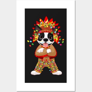 Boston Terrier Holiday Christmas Lights - Holiday Christmas Lights Tree Santa Xmas Pajamas Boston Terrier Dad, Mom Christmas Xmas Posters and Art